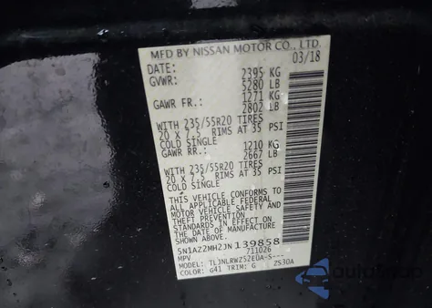 2018 Nissan Murano Sl z USA, uszkodzony, nr VIN 5N1AZ2MH2JN139858